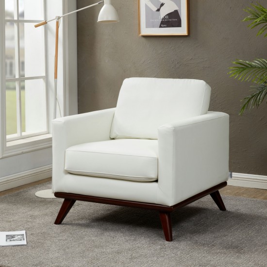 LeisureMod Chester Modern Leather Accent Arm Chair With Birch Wood Base, White