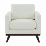 LeisureMod Chester Modern Leather Accent Arm Chair With Birch Wood Base, White