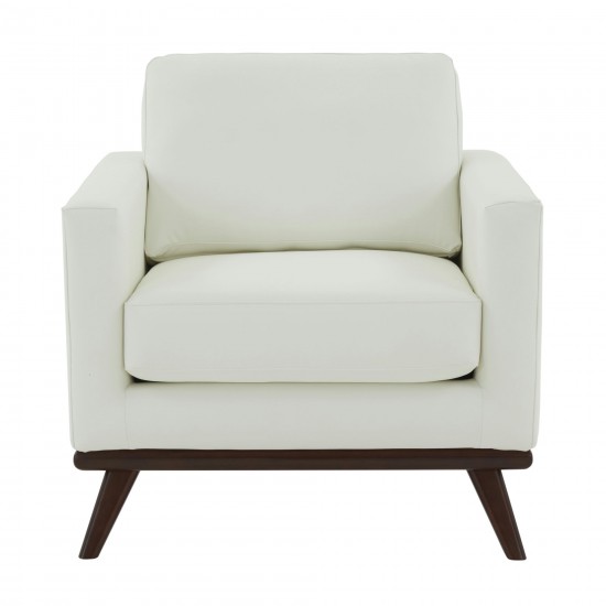 LeisureMod Chester Modern Leather Accent Arm Chair With Birch Wood Base, White