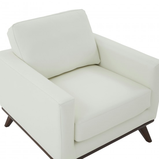 LeisureMod Chester Modern Leather Accent Arm Chair With Birch Wood Base, White