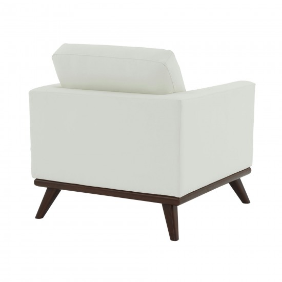 LeisureMod Chester Modern Leather Accent Arm Chair With Birch Wood Base, White