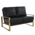 Jefferson - Leather Loveseat - Gold Frame - Black, Black