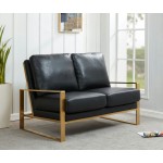 Jefferson - Leather Loveseat - Gold Frame - Black, Black