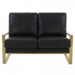 Jefferson - Leather Loveseat - Gold Frame - Black, Black