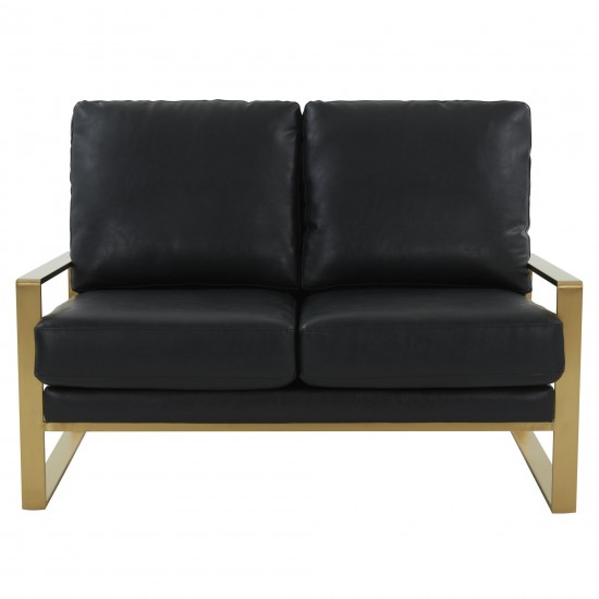 Jefferson - Leather Loveseat - Gold Frame - Black, Black