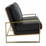 Jefferson - Leather Loveseat - Gold Frame - Black, Black