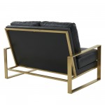 Jefferson - Leather Loveseat - Gold Frame - Black, Black