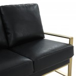 Jefferson - Leather Loveseat - Gold Frame - Black, Black