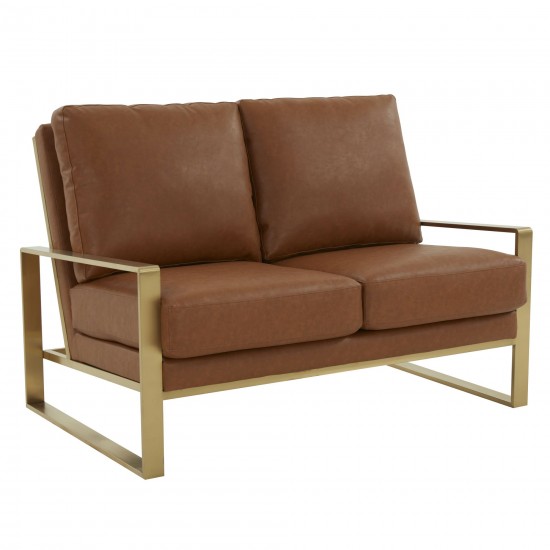 Jefferson - Leather Loveseat - Gold Frame - Cognac Tan, Cognac Tan