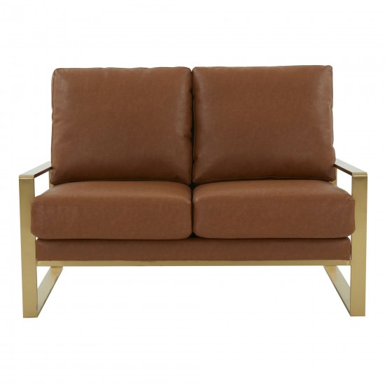 Jefferson - Leather Loveseat - Gold Frame - Cognac Tan, Cognac Tan