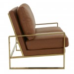 Jefferson - Leather Loveseat - Gold Frame - Cognac Tan, Cognac Tan