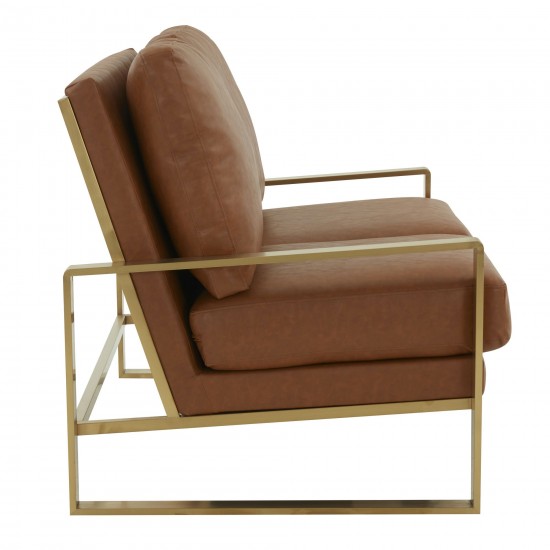 Jefferson - Leather Loveseat - Gold Frame - Cognac Tan, Cognac Tan