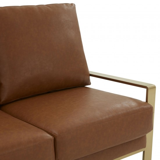 Jefferson - Leather Loveseat - Gold Frame - Cognac Tan, Cognac Tan