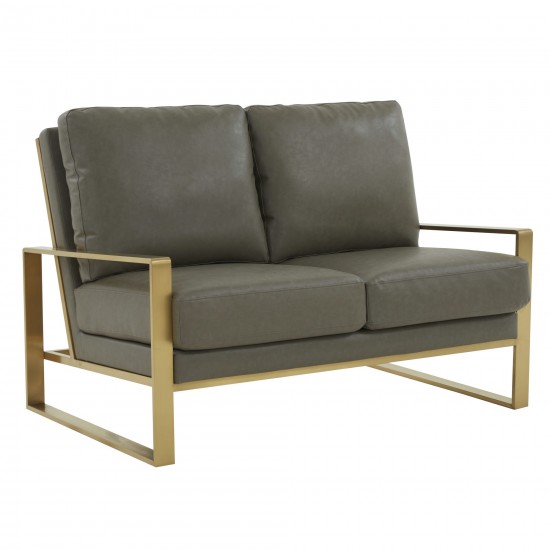 Jefferson - Leather Loveseat - Gold Frame - Grey, Grey