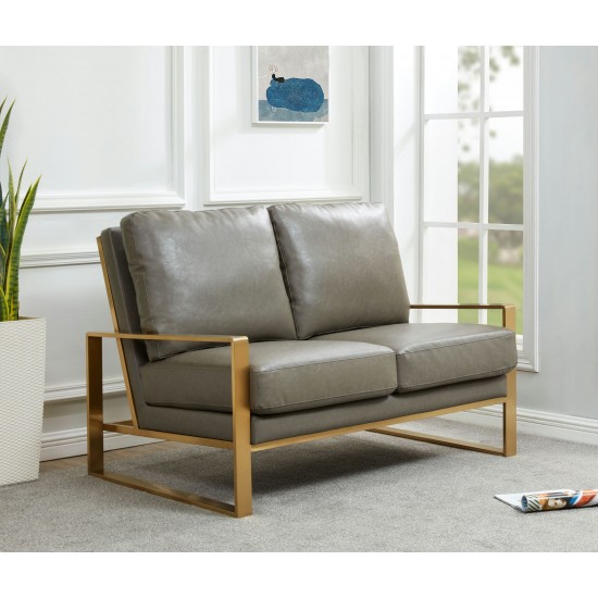 Jefferson - Leather Loveseat - Gold Frame - Grey, Grey