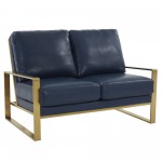 Jefferson - Leather Loveseat - Gold Frame - Navy Blue, Navy Blue