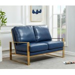 Jefferson - Leather Loveseat - Gold Frame - Navy Blue, Navy Blue