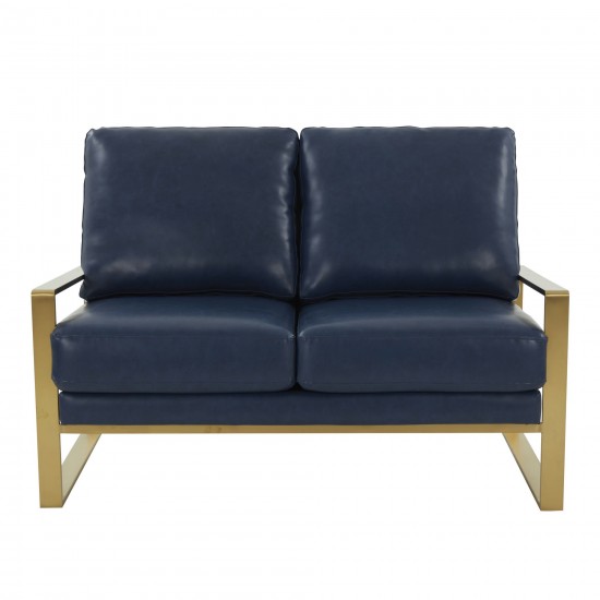 Jefferson - Leather Loveseat - Gold Frame - Navy Blue, Navy Blue