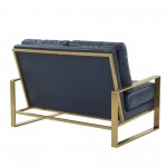 Jefferson - Leather Loveseat - Gold Frame - Navy Blue, Navy Blue