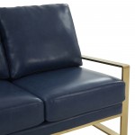 Jefferson - Leather Loveseat - Gold Frame - Navy Blue, Navy Blue