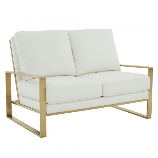 Jefferson - Leather Loveseat - Gold Frame - White, White