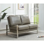 Leisuremod Jefferson Contemporary Faux Leather Loveseat With Silver Frame, Grey