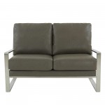 Leisuremod Jefferson Contemporary Faux Leather Loveseat With Silver Frame, Grey