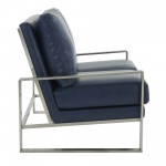 Leisuremod Jefferson Faux Leather Loveseat With Silver Frame, Navy Blue