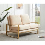 Leisuremod Jefferson Contemporary Modern Velvet Loveseat With Gold Frame, Beige