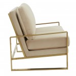 Leisuremod Jefferson Contemporary Modern Velvet Loveseat With Gold Frame, Beige