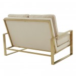 Leisuremod Jefferson Contemporary Modern Velvet Loveseat With Gold Frame, Beige