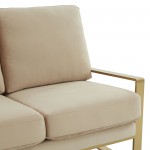Leisuremod Jefferson Contemporary Modern Velvet Loveseat With Gold Frame, Beige