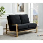 Leisuremod Jefferson Contemporary Modern Velvet Loveseat With Gold Frame, Black