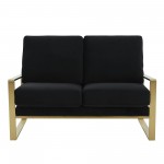 Leisuremod Jefferson Contemporary Modern Velvet Loveseat With Gold Frame, Black