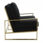 Leisuremod Jefferson Contemporary Modern Velvet Loveseat With Gold Frame, Black