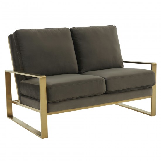 Leisuremod Jefferson Contemporary Velvet Loveseat With Gold Frame, Dark Grey