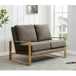 Leisuremod Jefferson Contemporary Velvet Loveseat With Gold Frame, Dark Grey