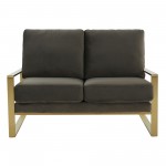 Leisuremod Jefferson Contemporary Velvet Loveseat With Gold Frame, Dark Grey