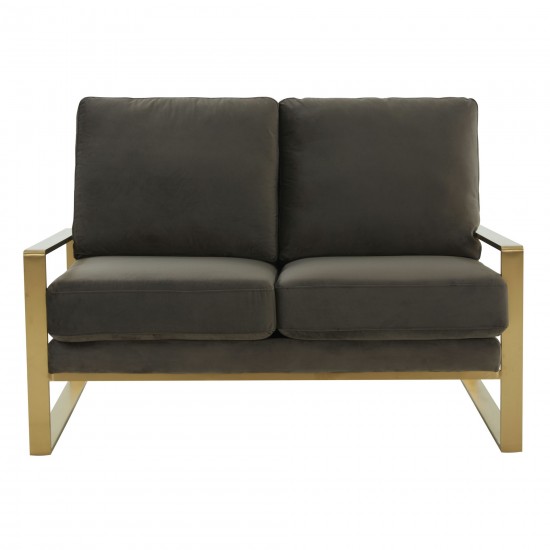 Leisuremod Jefferson Contemporary Velvet Loveseat With Gold Frame, Dark Grey