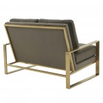 Leisuremod Jefferson Contemporary Velvet Loveseat With Gold Frame, Dark Grey