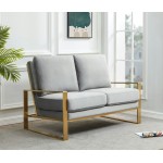 Leisuremod Jefferson Contemporary Velvet Loveseat With Gold Frame, Light Grey