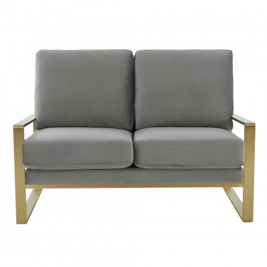 Leisuremod Jefferson Contemporary Velvet Loveseat With Gold Frame, Light Grey