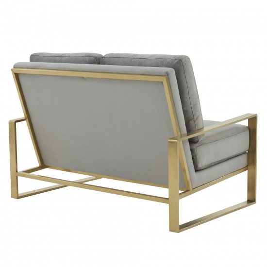 Leisuremod Jefferson Contemporary Velvet Loveseat With Gold Frame, Light Grey