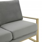 Leisuremod Jefferson Contemporary Velvet Loveseat With Gold Frame, Light Grey