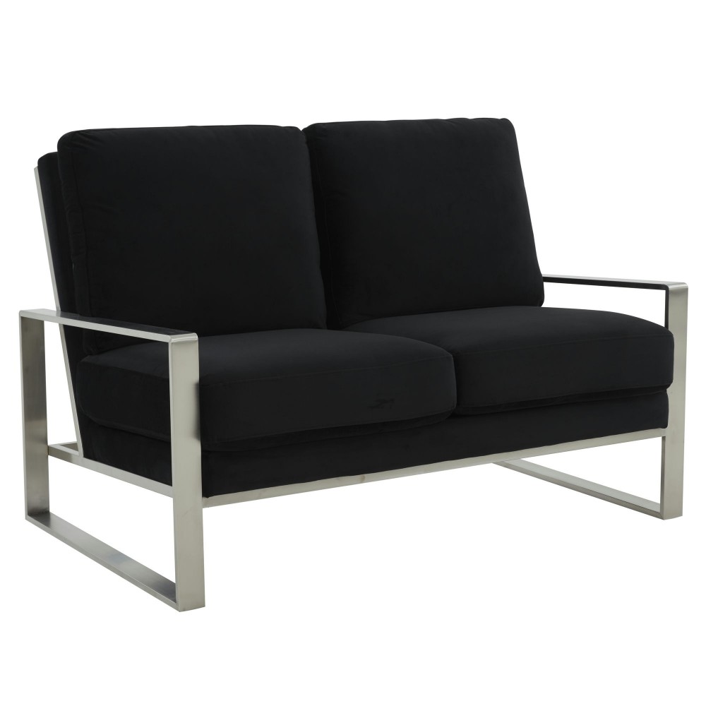 Leisuremod Jefferson Contemporary Velvet Loveseat With Silver Frame, Black Leisuremod Jefferson Contemporary Velvet Loveseat With Silver Frame, Black