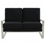 Leisuremod Jefferson Contemporary Velvet Loveseat With Silver Frame, Black
