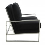 Leisuremod Jefferson Contemporary Velvet Loveseat With Silver Frame, Black