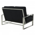 Leisuremod Jefferson Contemporary Velvet Loveseat With Silver Frame, Black