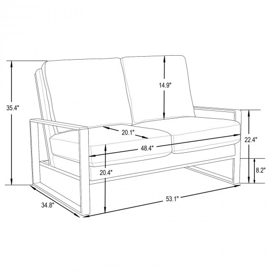 Leisuremod Jefferson Contemporary Velvet Loveseat With Silver Frame, Black