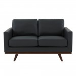 LeisureMod Chester Modern Leather Loveseat With Birch Wood Base, Black